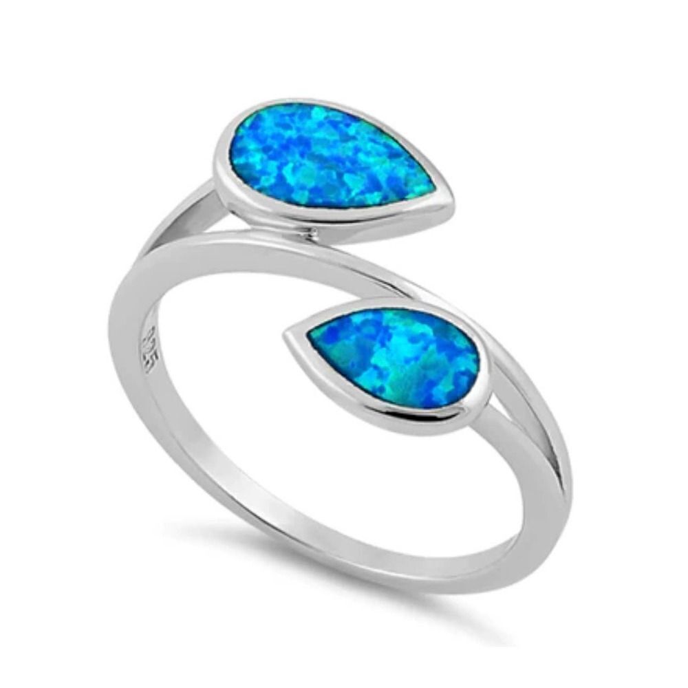 Sterling Silver Feather Blue Lab Opal Ring